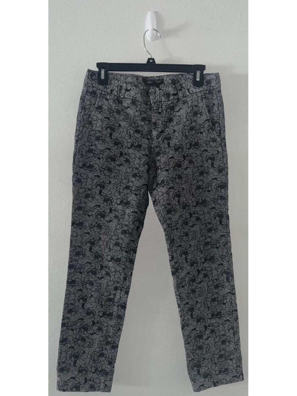 Banana Republic Gray/Black Floral Print Slim Straight Leg Pants Women's Size 4